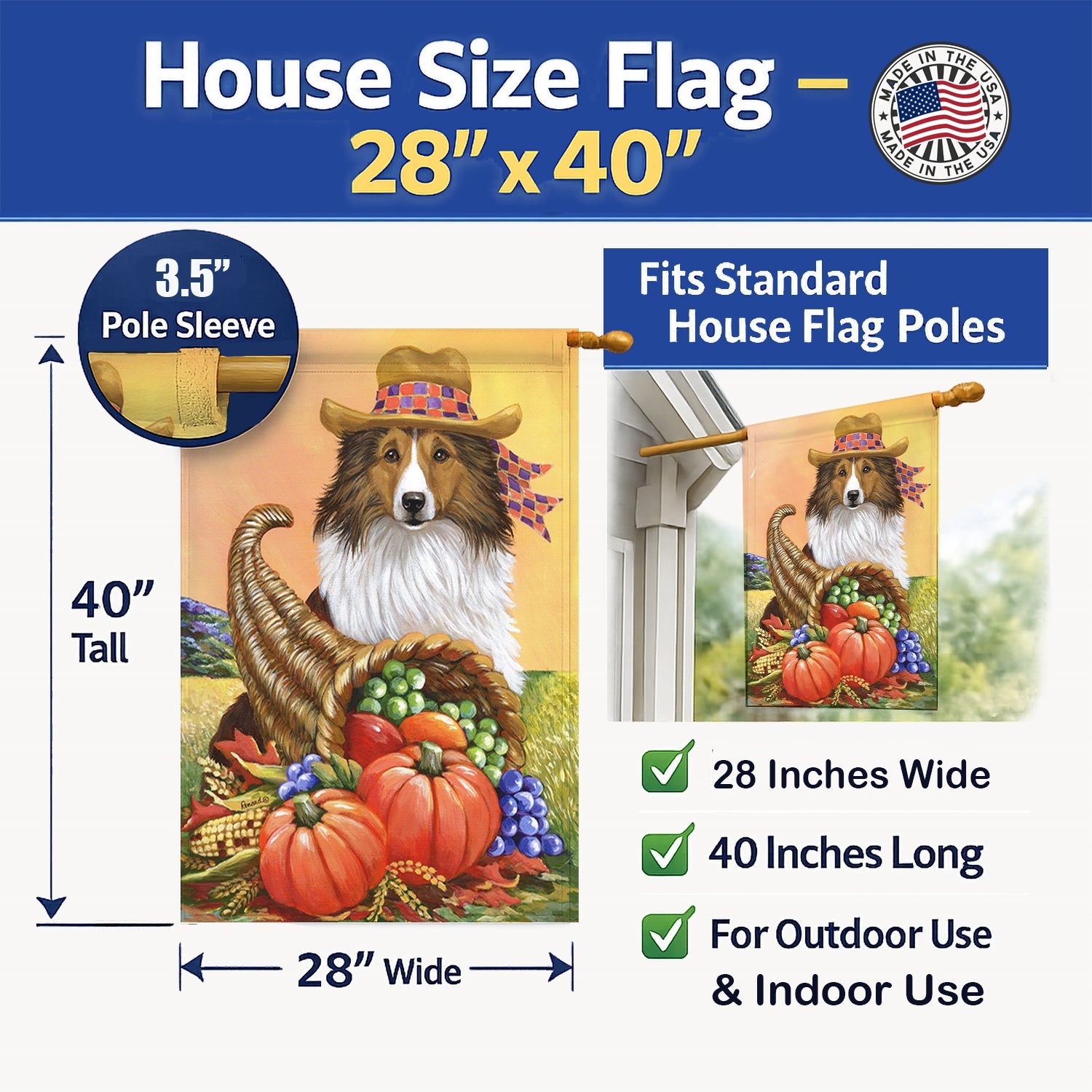 Sheltie Autumn House Flag 28x40 Porch Sleeve Pole Decorative Outside Yard Banner Artwork Wall Hanging, Polyester