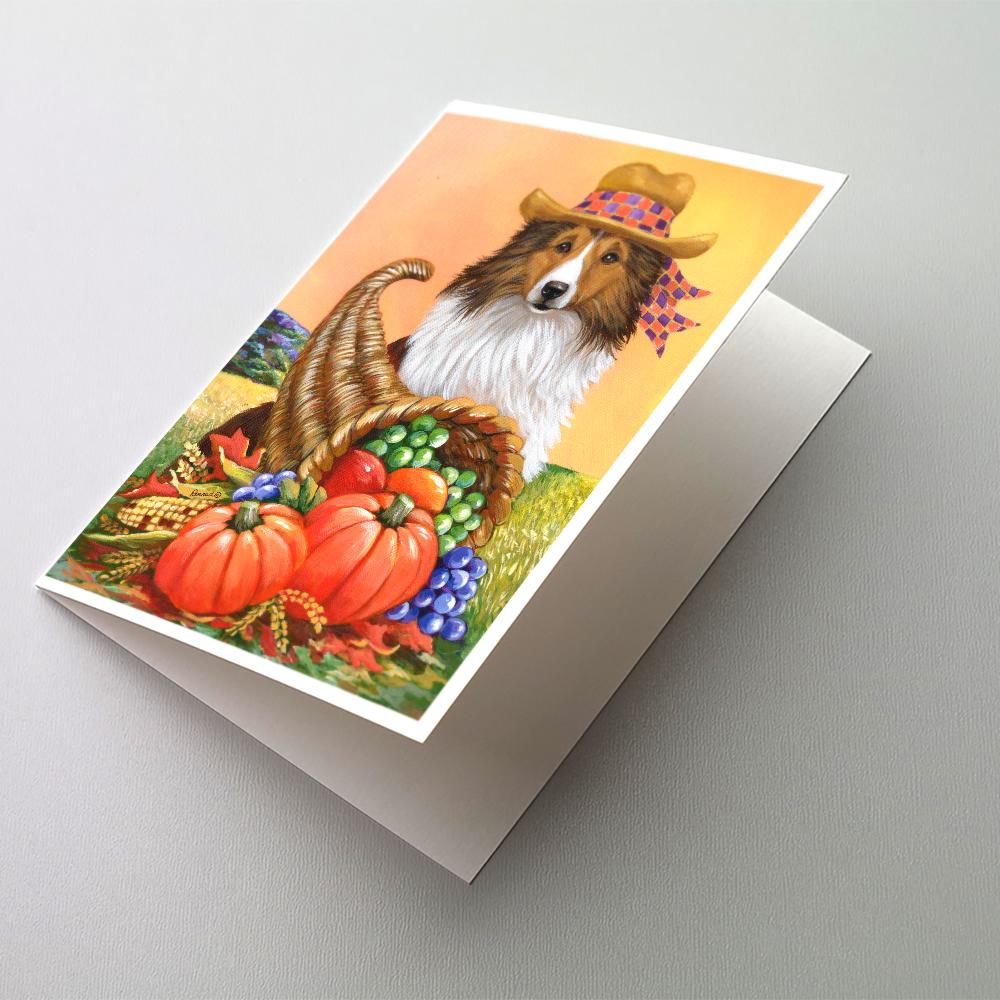Sheltie Autumn Greeting Cards Pack of 8 Blank Cards with Envelopes Whimsical A7 Size 5x7