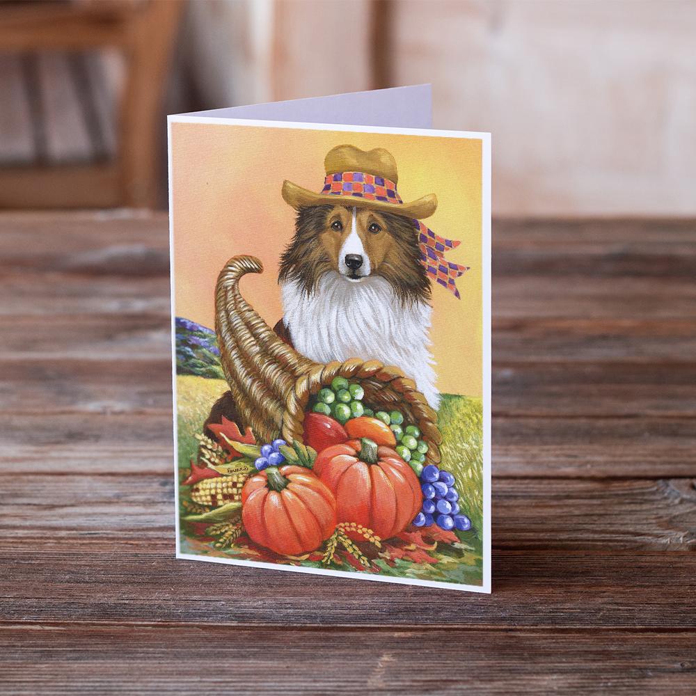 Sheltie Autumn Greeting Cards Pack of 8 Blank Cards with Envelopes Whimsical A7 Size 5x7