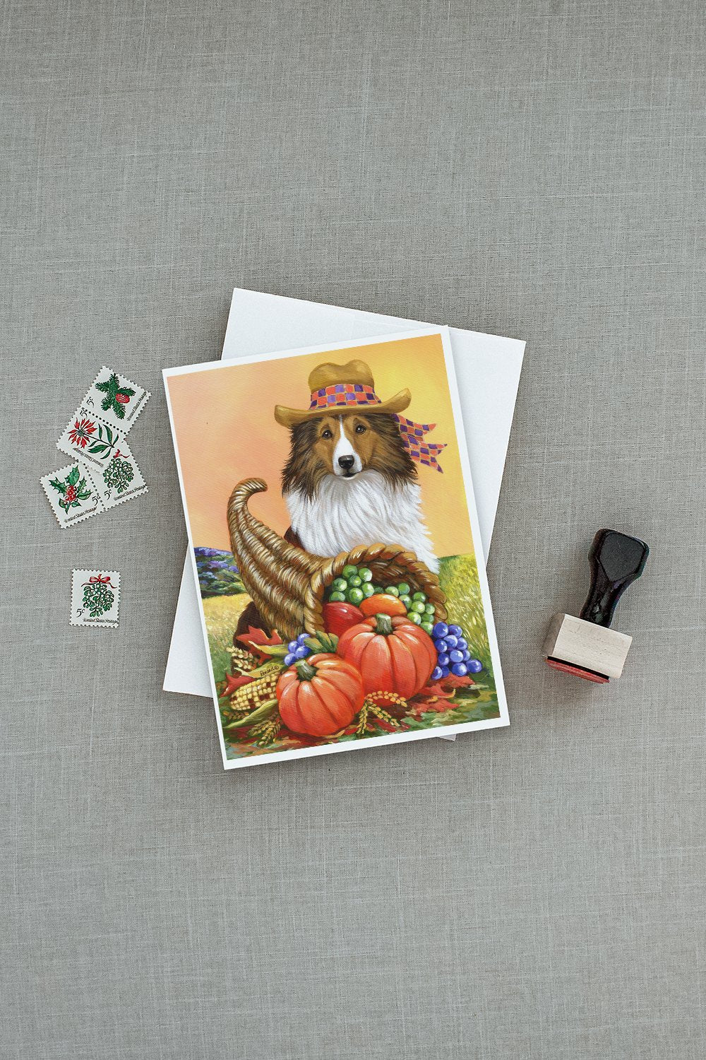 Sheltie Autumn Greeting Cards Pack of 8 Blank Cards with Envelopes Whimsical A7 Size 5x7