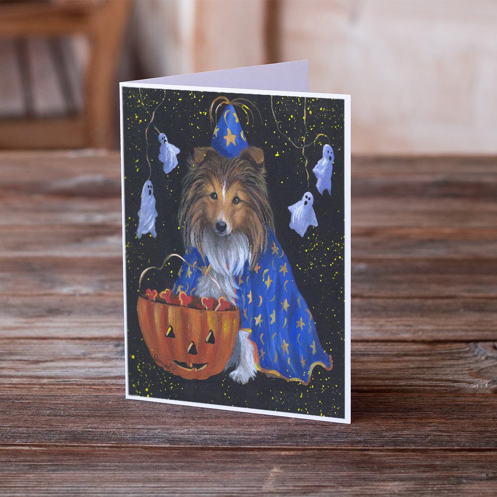 Sheltie Halloween Witch Greeting Cards Pack of 8 Blank Cards with Envelopes Whimsical A7 Size 5x7