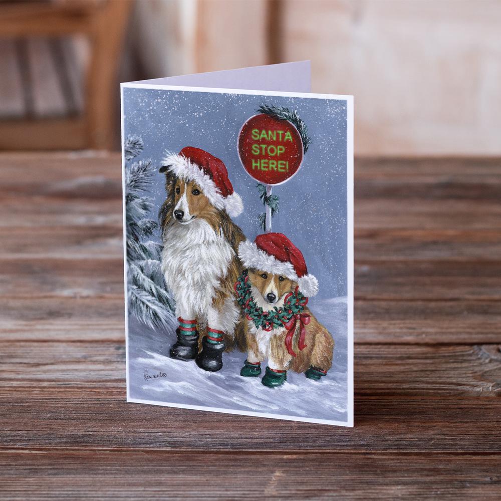 Sheltie Christmas Santa Stop Greeting Cards Pack of 8 Blank Cards with Envelopes Whimsical A7 Size 5x7