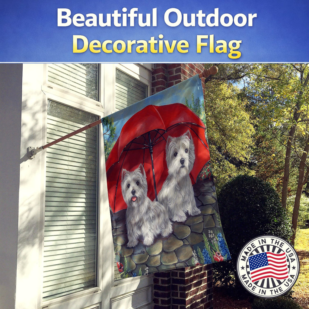 Westie April Showers House Flag 28x40 Porch Sleeve Pole Decorative Outside Yard Banner Artwork Wall Hanging, Polyester