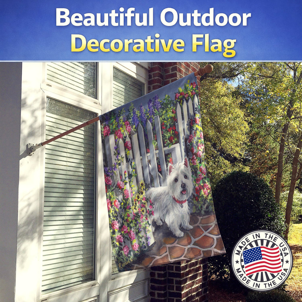 Westie At the Gate House Flag 28x40 Porch Sleeve Pole Decorative Outside Yard Banner Artwork Wall Hanging, Polyester