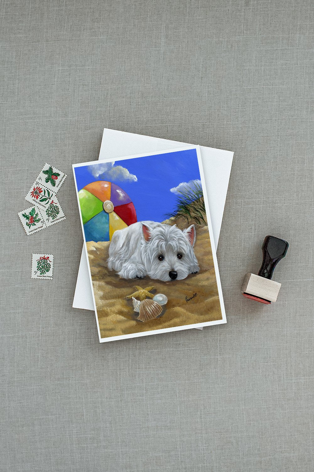 Westie Beach Baby Greeting Cards Pack of 8 Blank Cards with Envelopes Whimsical A7 Size 5x7