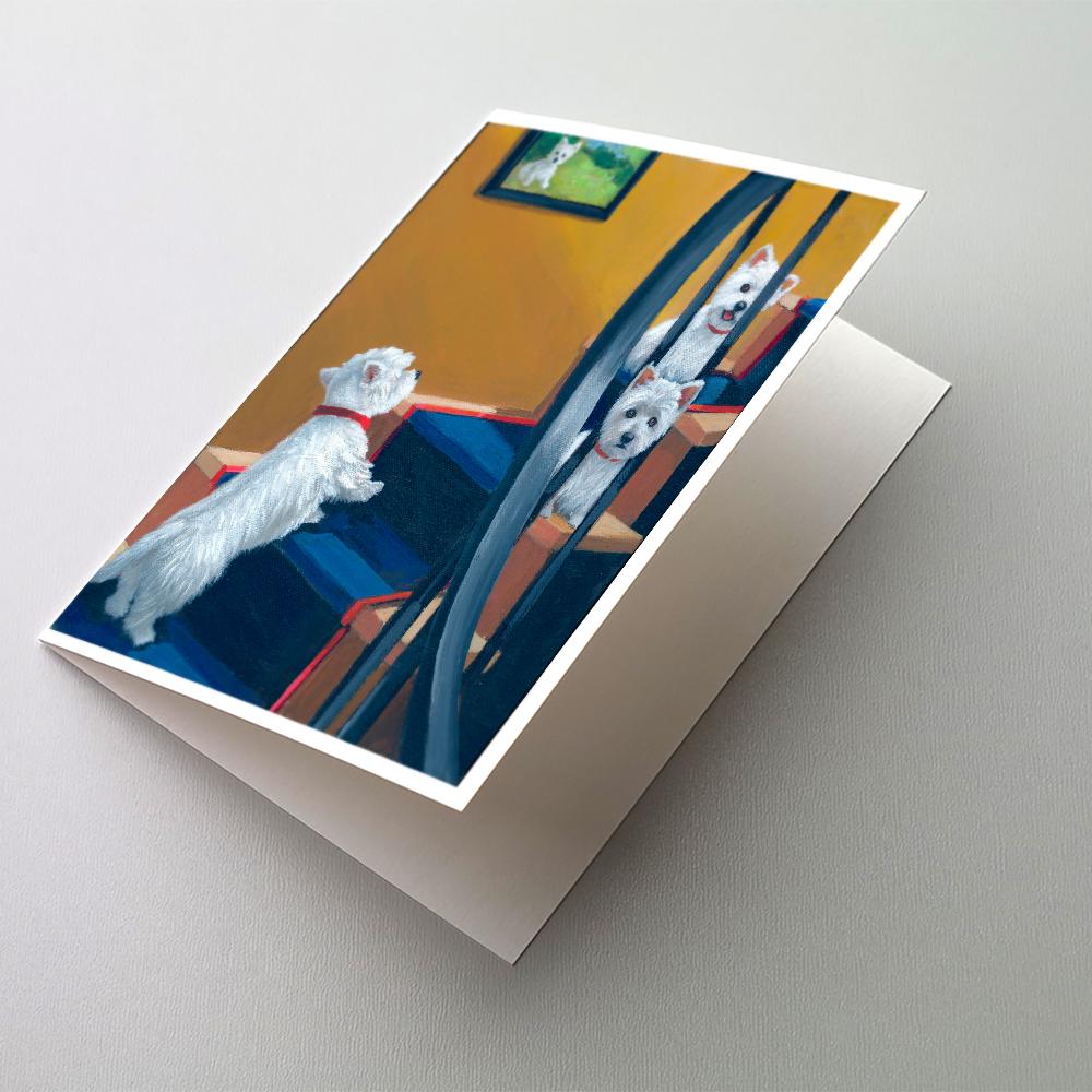 Westie Going Up Greeting Cards Pack of 8 Blank Cards with Envelopes Whimsical A7 Size 5x7