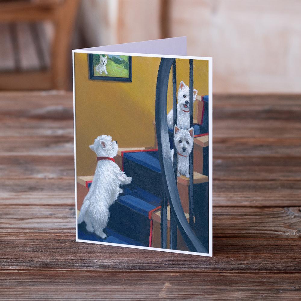 Westie Going Up Greeting Cards Pack of 8 Blank Cards with Envelopes Whimsical A7 Size 5x7