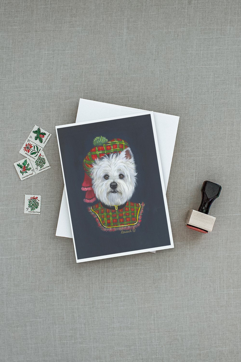 Westie Lad Plaid Greeting Cards Pack of 8 Blank Cards with Envelopes Whimsical A7 Size 5x7