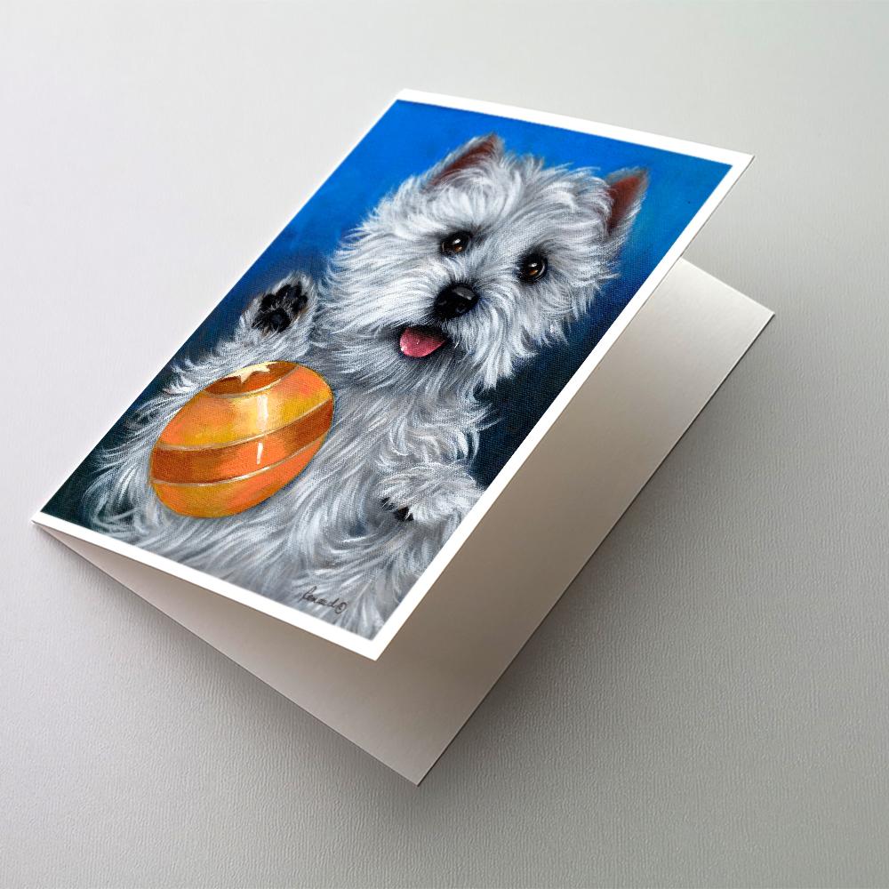 Westie Play Ball Greeting Cards Pack of 8 Blank Cards with Envelopes Whimsical A7 Size 5x7