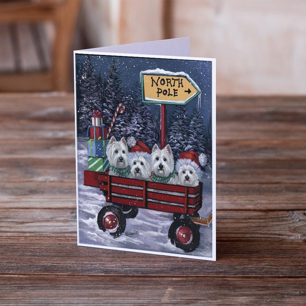 Westie Christmas Red Wagon Greeting Cards Pack of 8 Blank Cards with Envelopes Whimsical A7 Size 5x7
