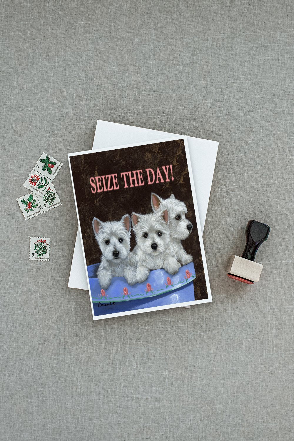 Westie Seize the Day Greeting Cards Pack of 8 Blank Cards with Envelopes Whimsical A7 Size 5x7