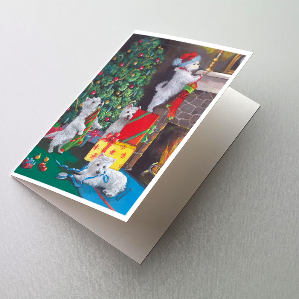 Westie Christmas Decorating Greeting Cards Pack of 8 Blank Cards with Envelopes Whimsical A7 Size 5x7