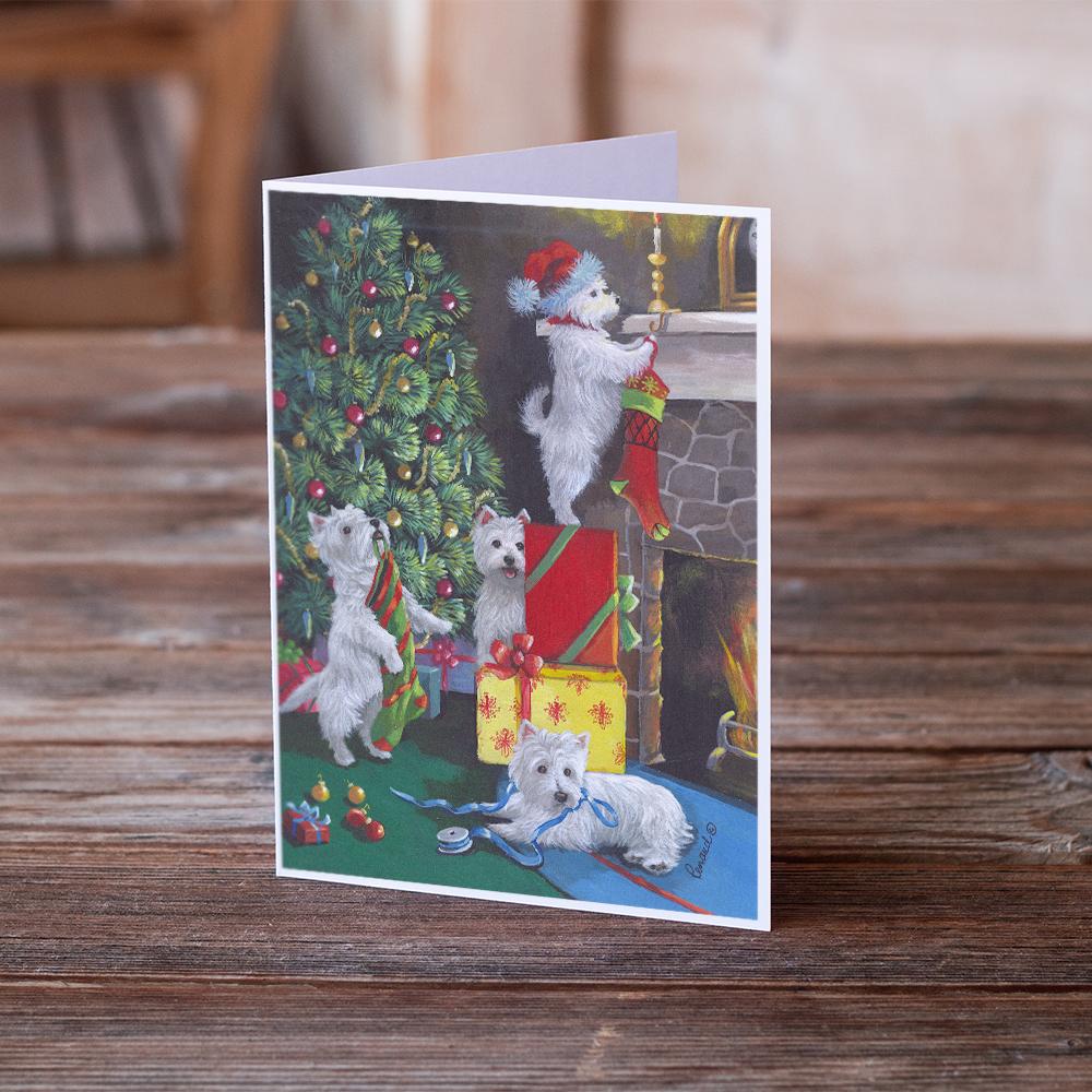 Westie Christmas Decorating Greeting Cards Pack of 8 Blank Cards with Envelopes Whimsical A7 Size 5x7