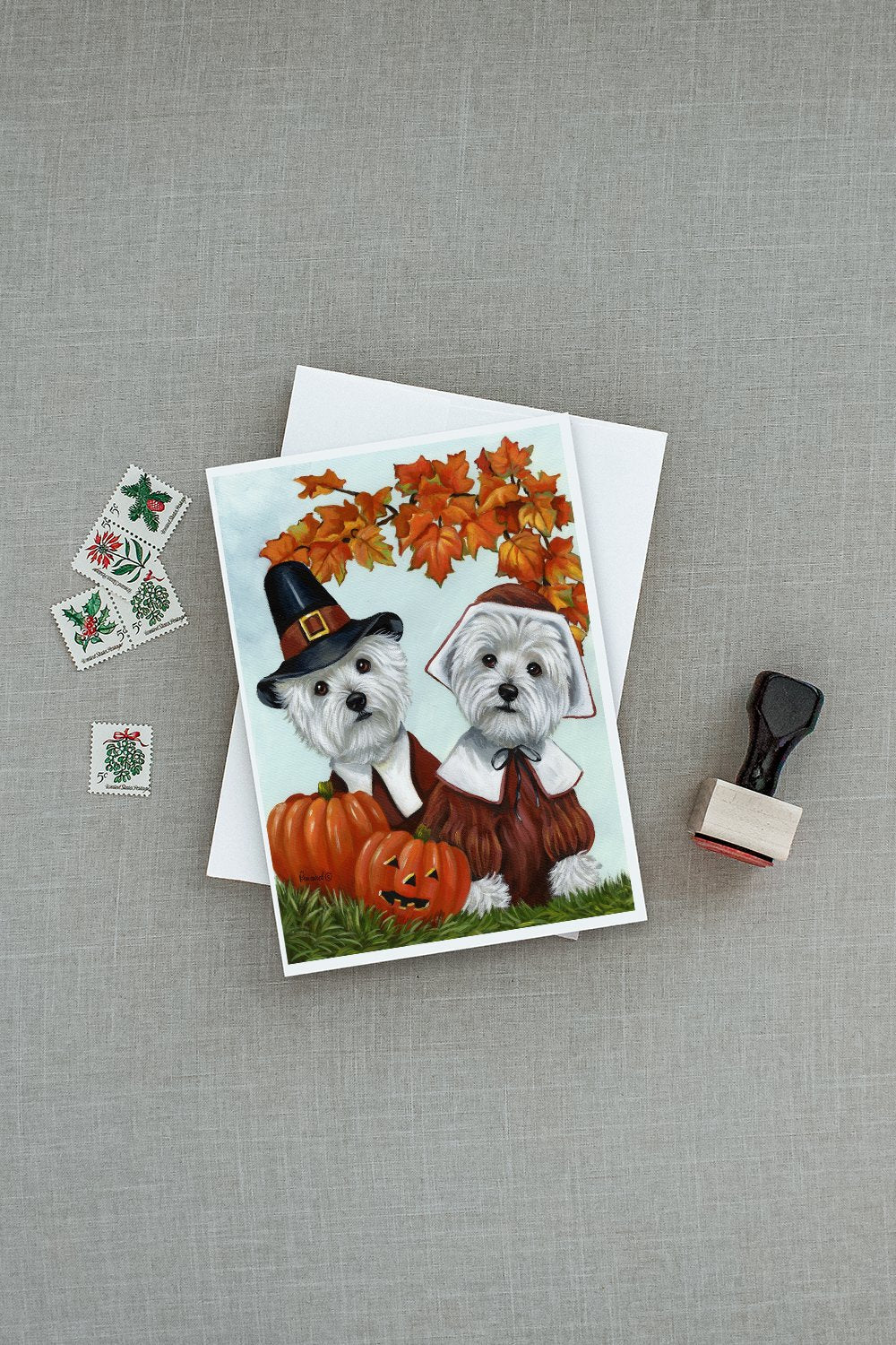 Westie Thanksgiving Pilgrims Greeting Cards Pack of 8 Blank Cards with Envelopes Whimsical A7 Size 5x7