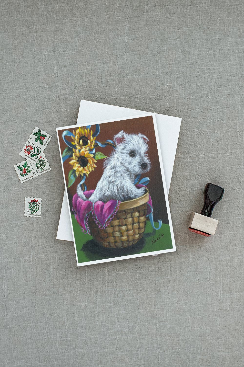 Westie Zoe and Sunflowers Greeting Cards Pack of 8 Blank Cards with Envelopes Whimsical A7 Size 5x7