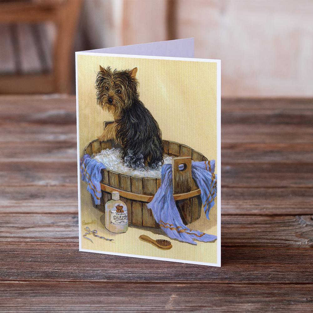 Yorkie Bath Time Greeting Cards Pack of 8 Blank Cards with Envelopes Whimsical A7 Size 5x7