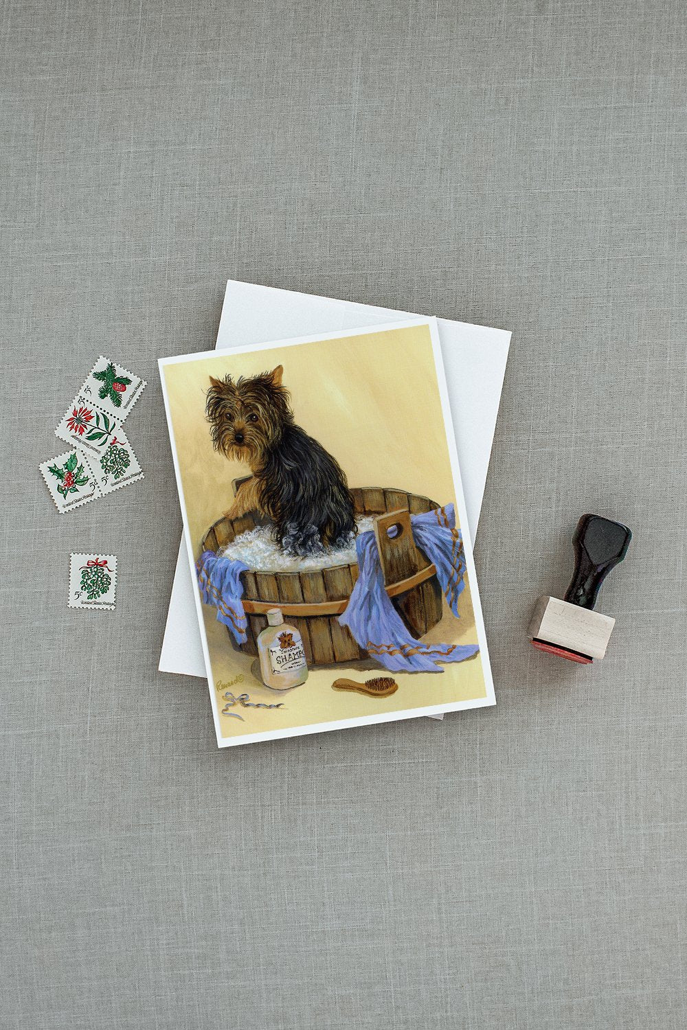 Yorkie Bath Time Greeting Cards Pack of 8 Blank Cards with Envelopes Whimsical A7 Size 5x7