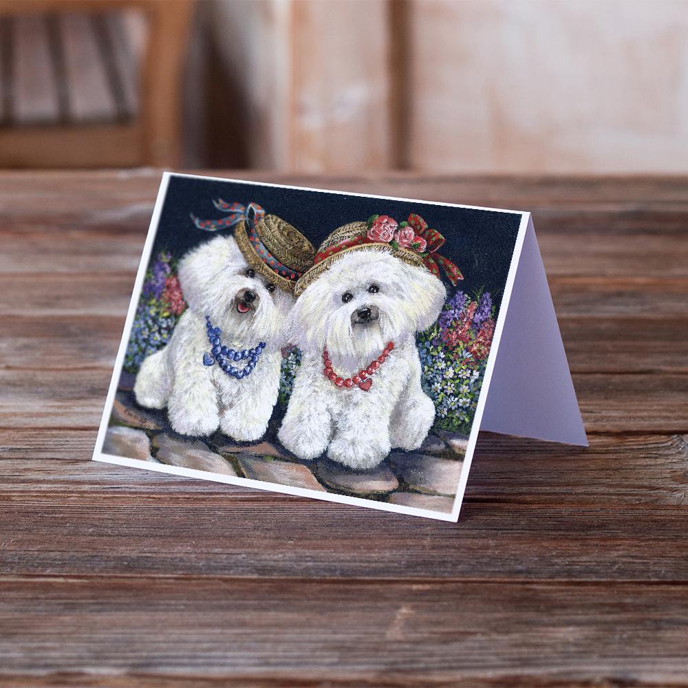Bichon Frise Sisters Greeting Cards Pack of 8 Blank Cards with Envelopes Whimsical A7 Size 5x7