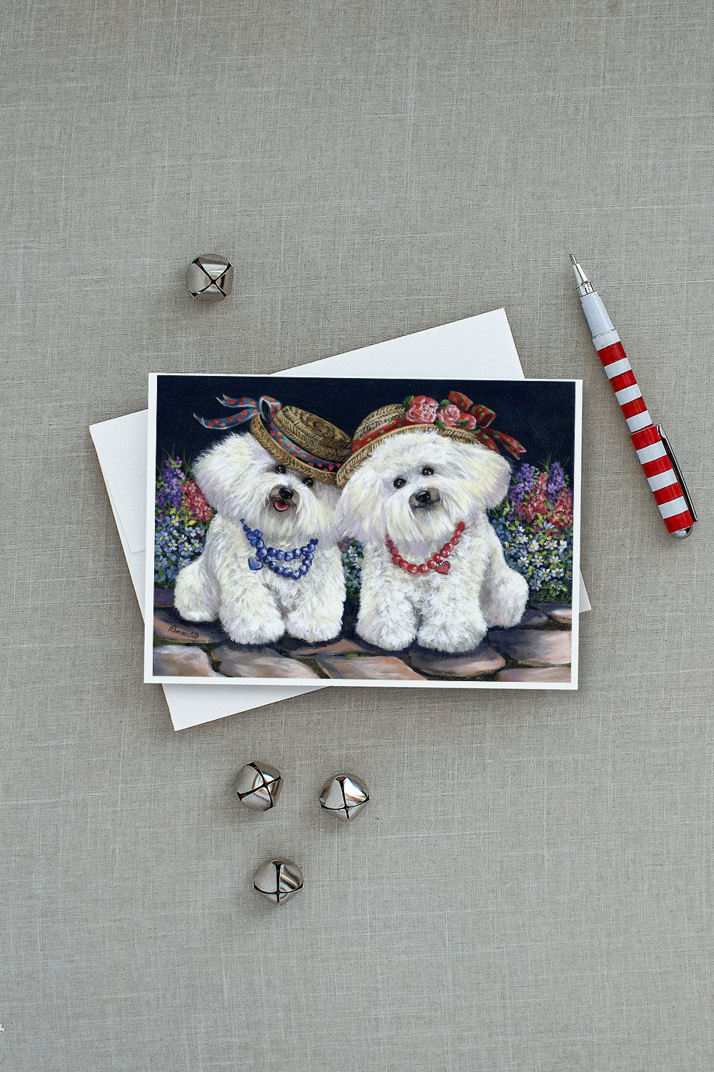 Bichon Frise Sisters Greeting Cards Pack of 8 Blank Cards with Envelopes Whimsical A7 Size 5x7