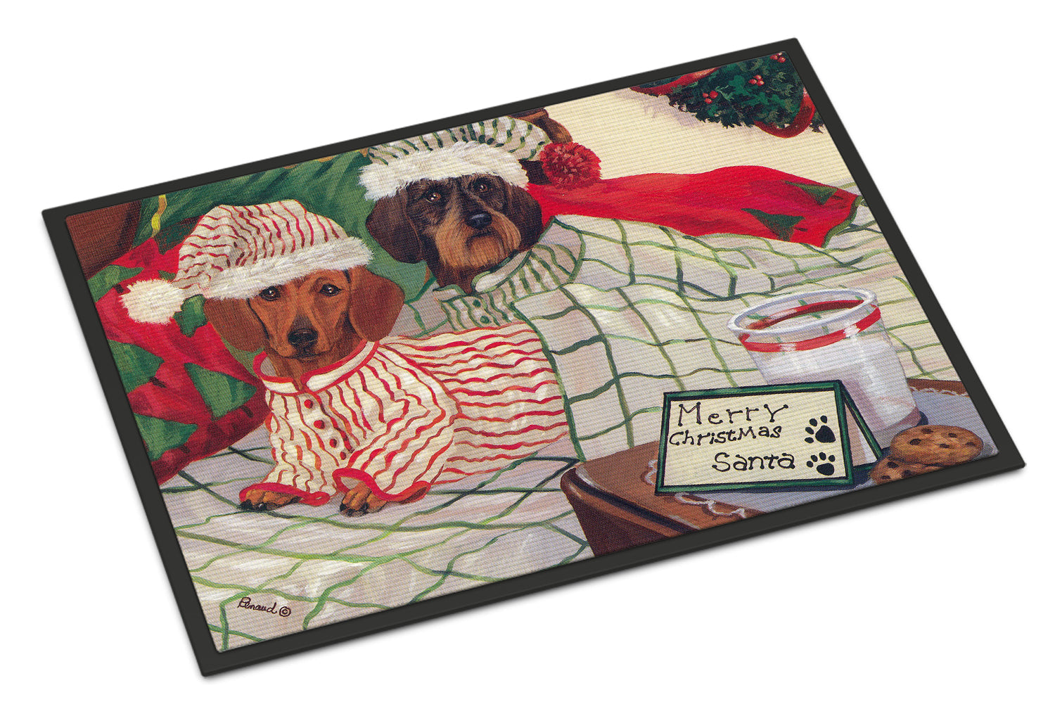 Dachshund Christmas Waiting for Santa Doormat Indoor Outdoor 24H X 36W Front Door Mat Rugs for Entryway, Non Slip Washable Low Pile,