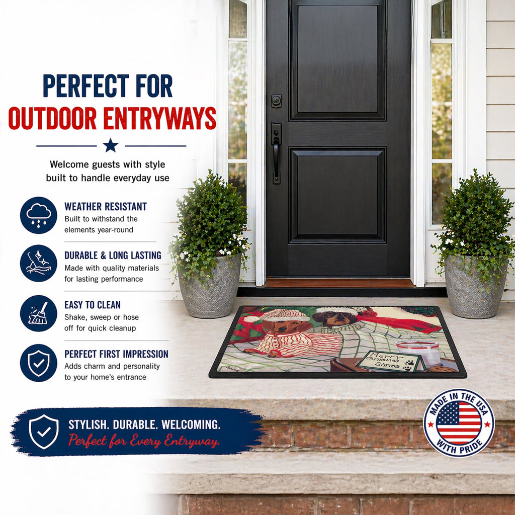 Dachshund Christmas Waiting for Santa Doormat Indoor Outdoor 24H X 36W Front Door Mat Rugs for Entryway, Non Slip Washable Low Pile,
