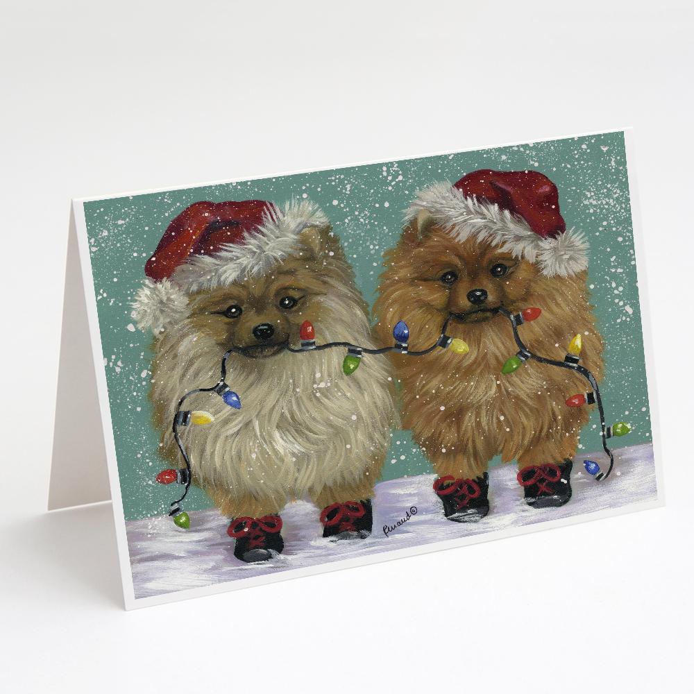 Pomeranian Christmas Lighten Up Greeting Cards Pack of 8 Blank Cards with Envelopes Whimsical A7 Size 5x7