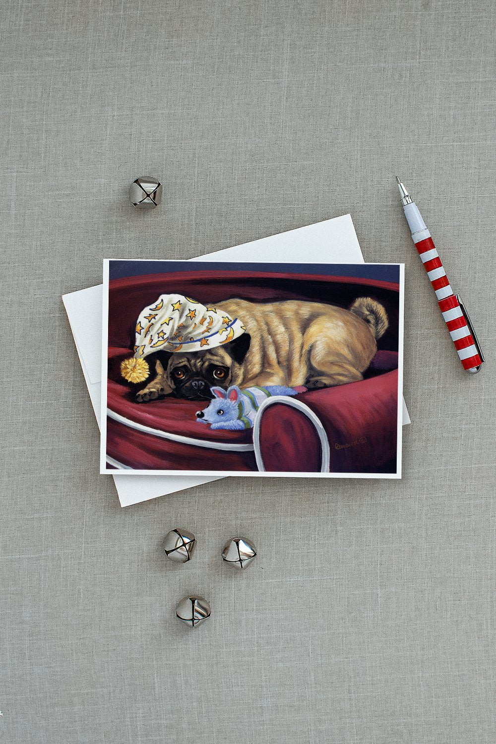 Pug Goodnight Sweetheart Greeting Cards Pack of 8 Blank Cards with Envelopes Whimsical A7 Size 5x7