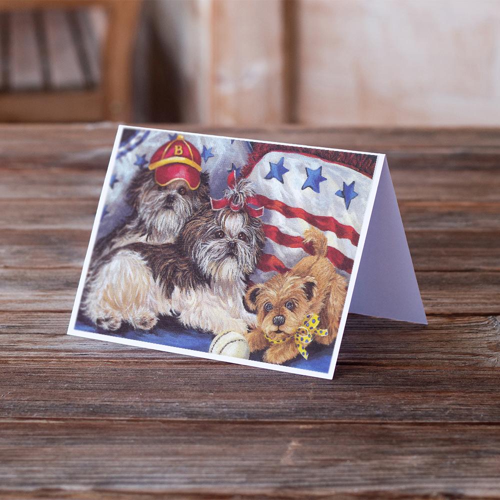 Shih Tzu Americana Sweethearts Greeting Cards Pack of 8 Blank Cards with Envelopes Whimsical A7 Size 5x7