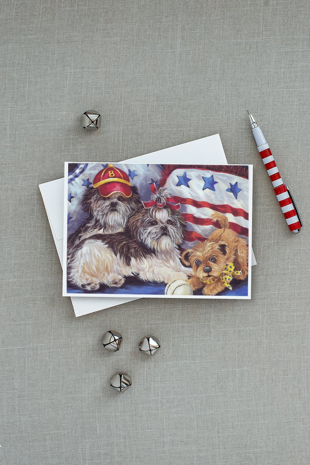 Shih Tzu Americana Sweethearts Greeting Cards Pack of 8 Blank Cards with Envelopes Whimsical A7 Size 5x7