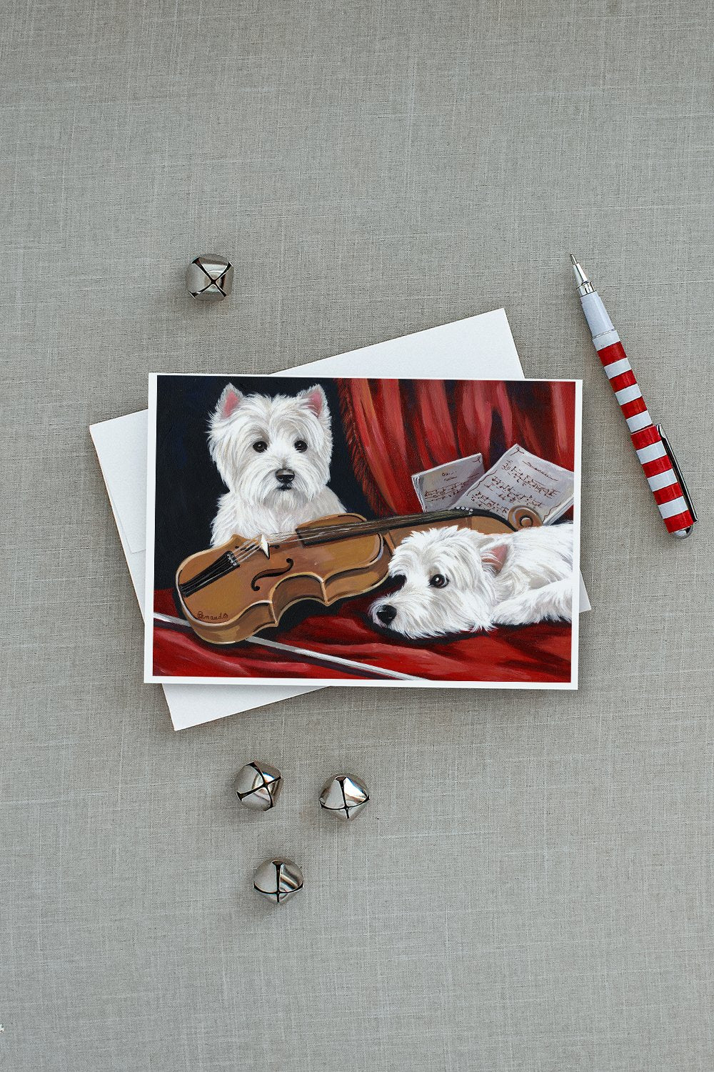 Westie Fiddlers Greeting Cards Pack of 8 Blank Cards with Envelopes Whimsical A7 Size 5x7