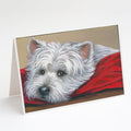 Westie Red Pillow Greeting Cards Pack of 8 Blank Cards with Envelopes Whimsical A7 Size 5x7