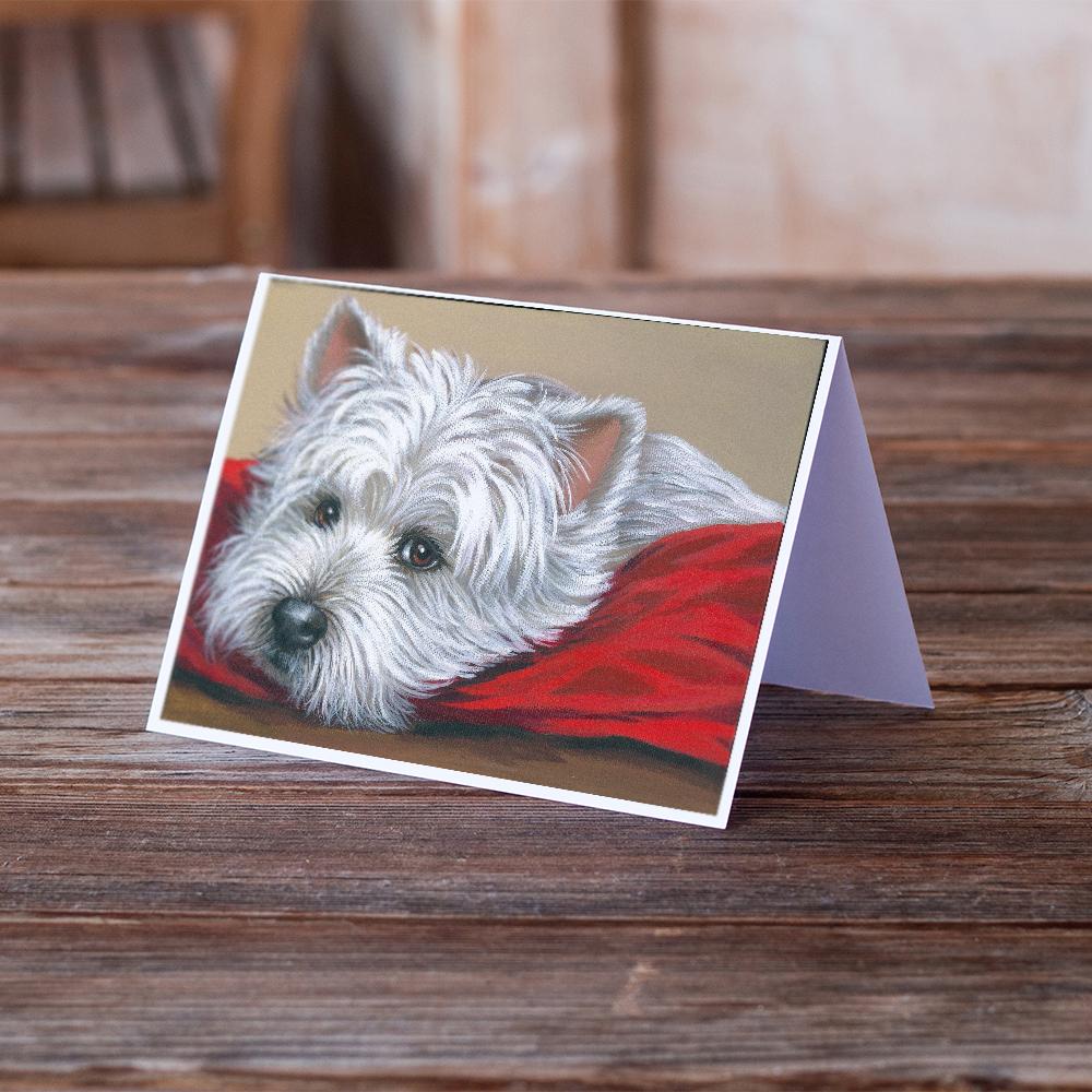 Westie Red Pillow Greeting Cards Pack of 8 Blank Cards with Envelopes Whimsical A7 Size 5x7