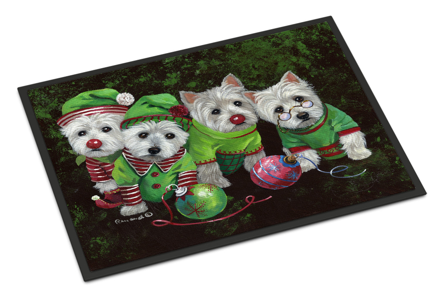 Westie Christmas Santa's Assistants Doormat Indoor Outdoor 24H X 36W Front Door Mat Rugs for Entryway, Non Slip Washable Low Pile,