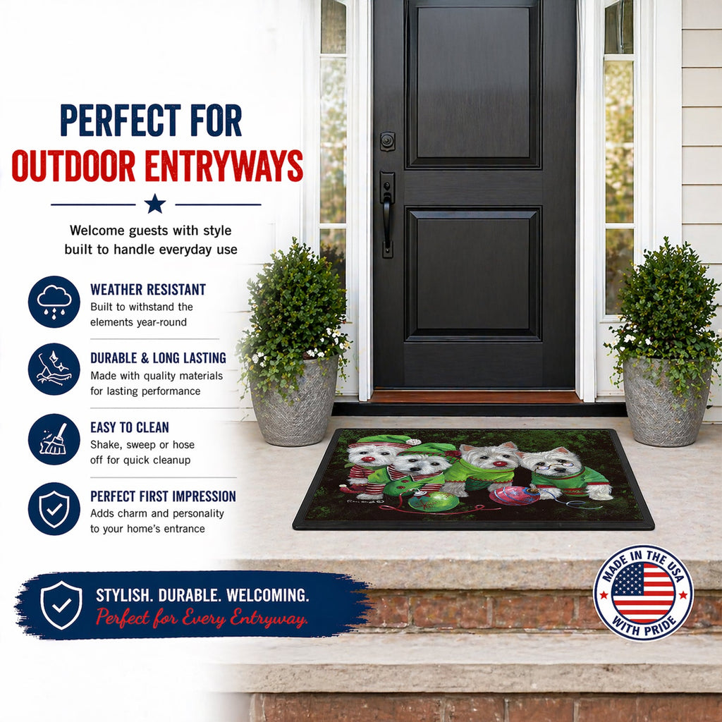 Westie Christmas Santa's Assistants Doormat Indoor Outdoor 24H X 36W Front Door Mat Rugs for Entryway, Non Slip Washable Low Pile,