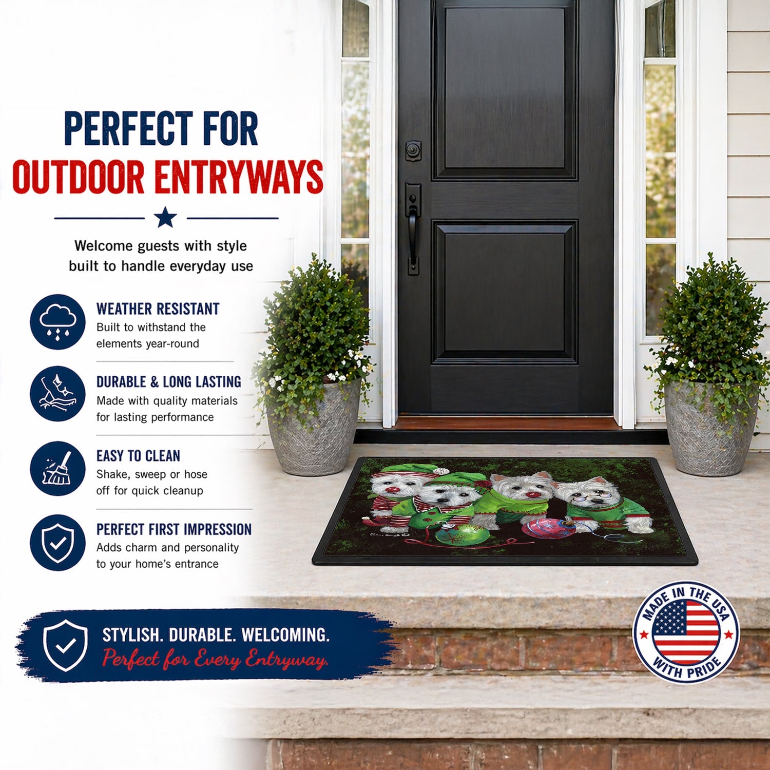 Westie Christmas Santa's Assistants Doormat Indoor Outdoor 24H X 36W Front Door Mat Rugs for Entryway, Non Slip Washable Low Pile,