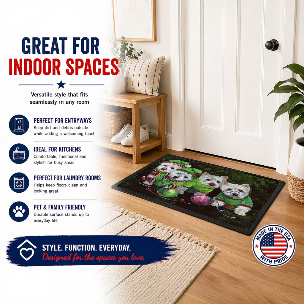 Westie Christmas Santa's Assistants Doormat Indoor Outdoor 24H X 36W Front Door Mat Rugs for Entryway, Non Slip Washable Low Pile,
