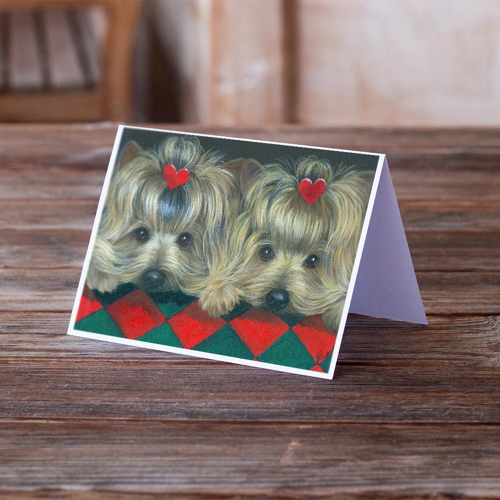 Yorkshire Terrier Yorkie 2 Hearts Greeting Cards Pack of 8 Blank Cards with Envelopes Whimsical A7 Size 5x7