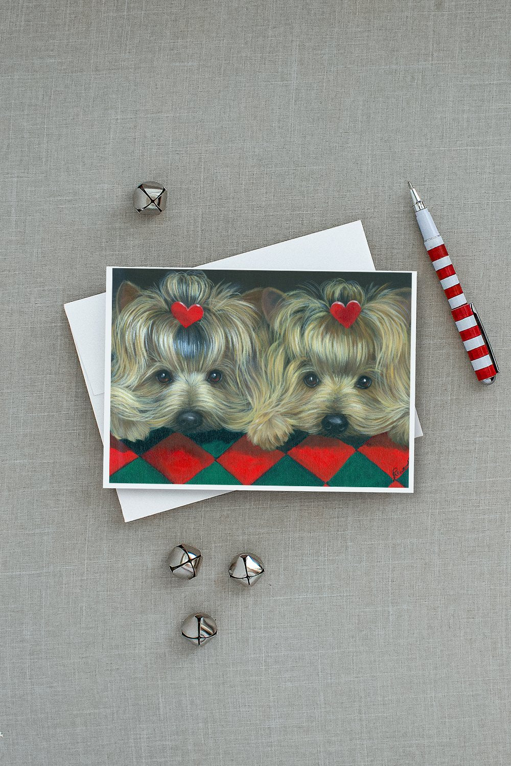 Yorkshire Terrier Yorkie 2 Hearts Greeting Cards Pack of 8 Blank Cards with Envelopes Whimsical A7 Size 5x7