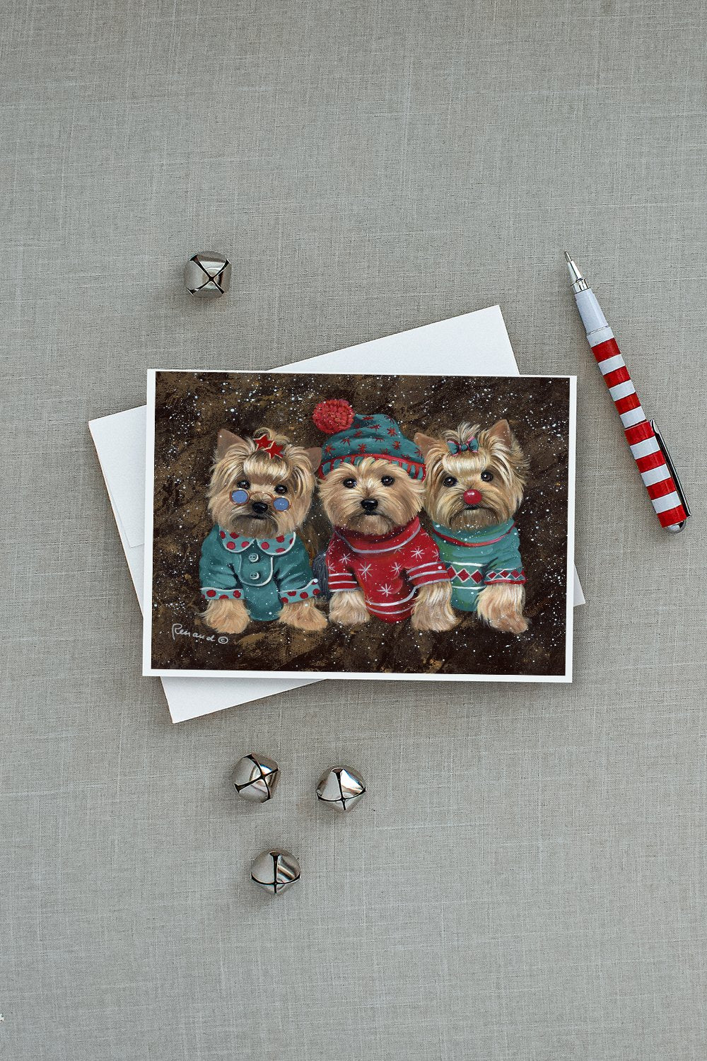 Yorkshire Terrier Yorkie Christmas Elves Greeting Cards Pack of 8 Blank Cards with Envelopes Whimsical A7 Size 5x7