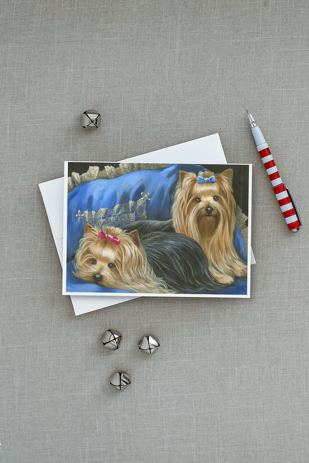 Yorkshire Terrier Yorkie Satin and Lace Greeting Cards Pack of 8 Blank Cards with Envelopes Whimsical A7 Size 5x7