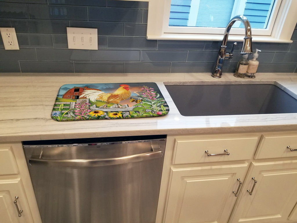 Yellow Rooster Greeting the Day Dish Drying Mat Absorbent Dish Drying Mat Pad for Kitchen Counter Dish Drainer Mat for Countertop, 14 x 21", Multicolor