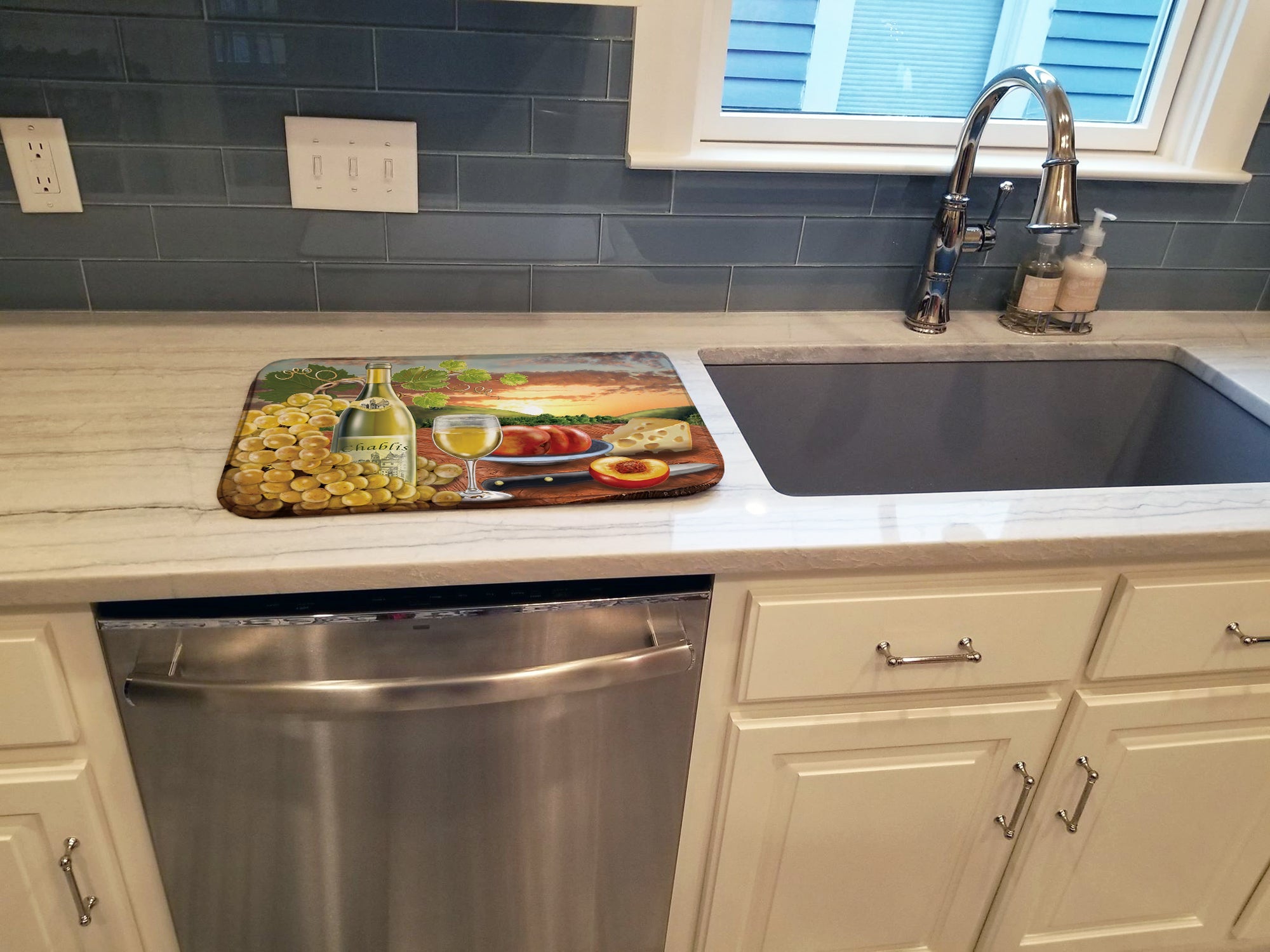Chablis, Peach, Wine and Cheese Dish Drying Mat Absorbent Dish Drying Mat Pad for Kitchen Counter Dish Drainer Mat for Countertop, 14 x 21", Multicolor