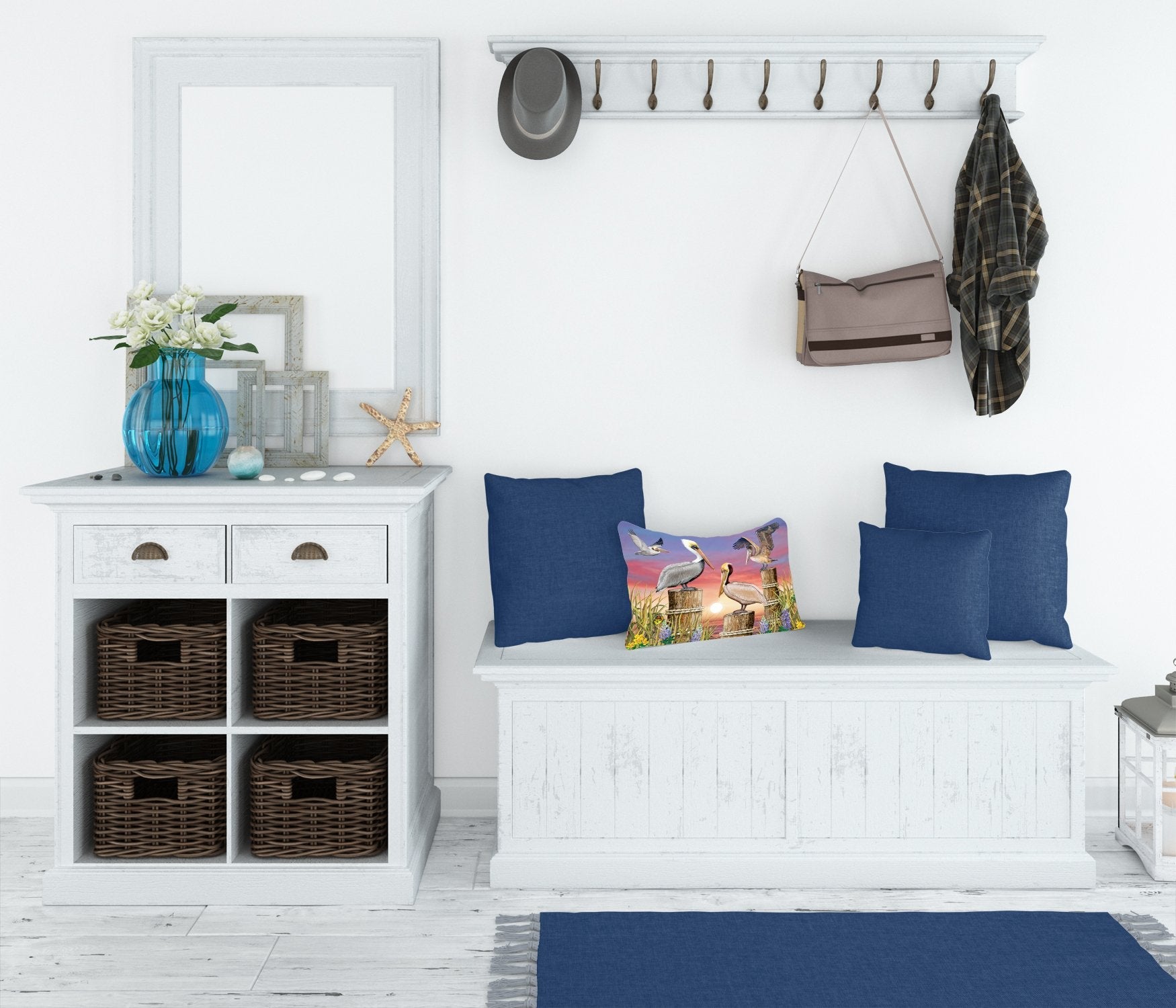 Pelicans Decorative Throw Pillow 12x16 Indoor Outdoor Accent Cushion, Fabric Cover with Insert for Sofa, Bed, Porch & Living Room