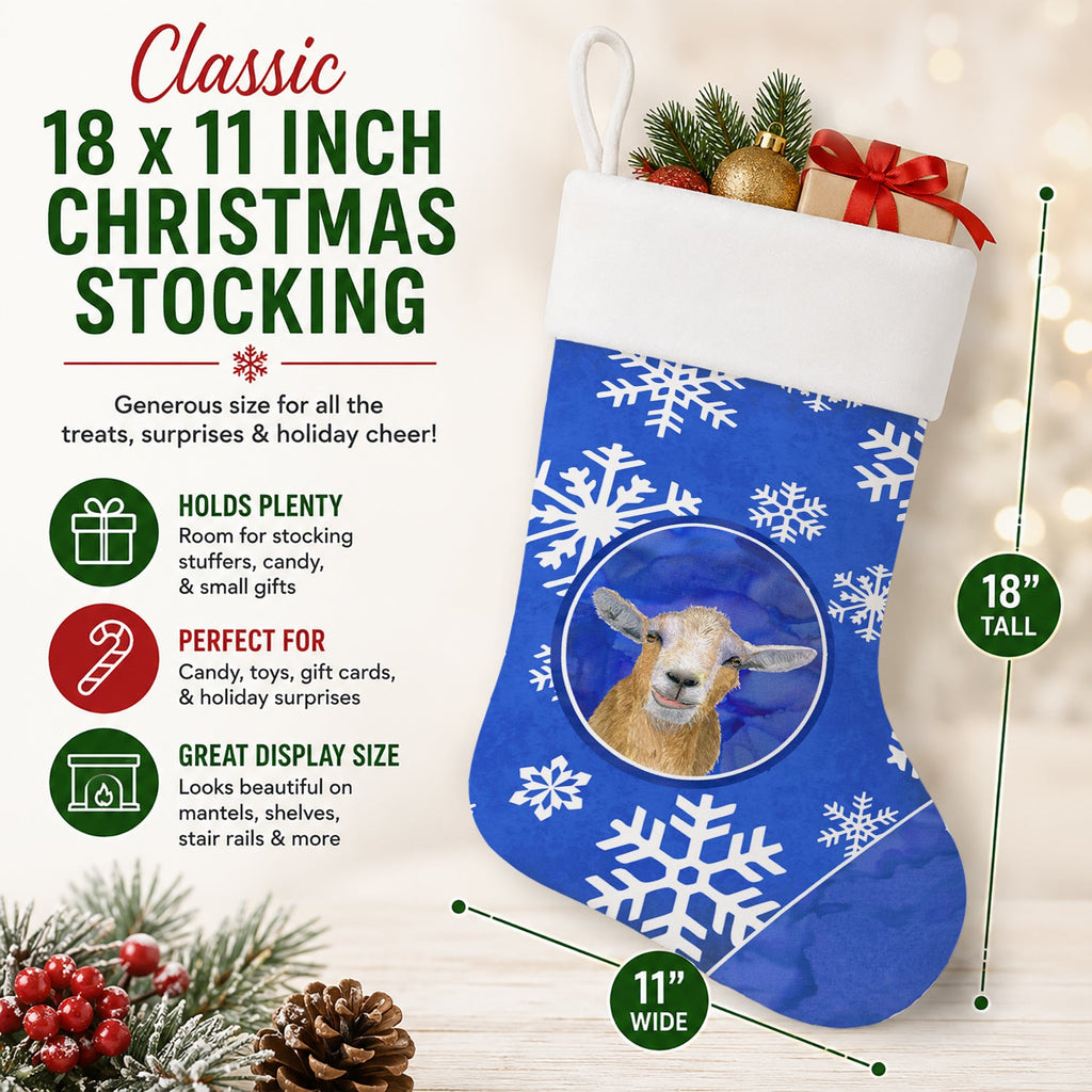 Goat Winter Snowflakes Holiday Holiday Stocking Double-Sided Print, Polyester Suede,11x18, Made in USA