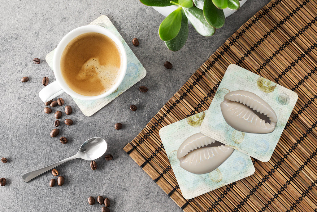 Beach Cowrie Shell Foam Coasters Set of 4 Cup Coasters for Indoor Outdoor, Tabletop Protection, Anti Slip, Mouse pad Material