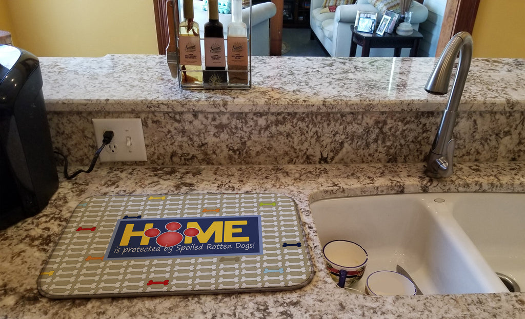 Home is protected by spoiled rotten dogs Dish Drying Mat Absorbent Dish Drying Mat Pad for Kitchen Counter Dish Drainer Mat for Countertop, 14 x 21", Multicolor