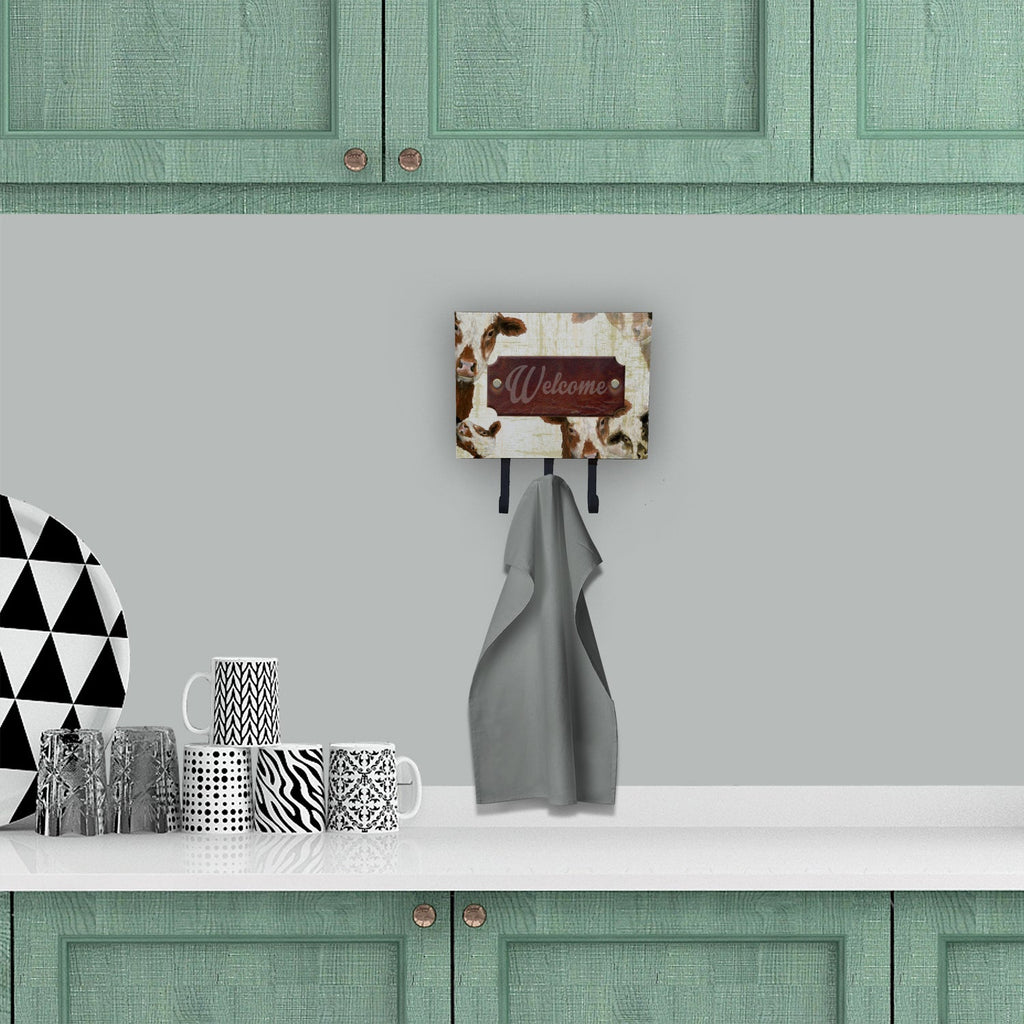Welcome cow Leash or Key Holder Wall Hooks, Coat Rack Wall Mount, for Hanging Keys, Towels, Aprons, Leashes