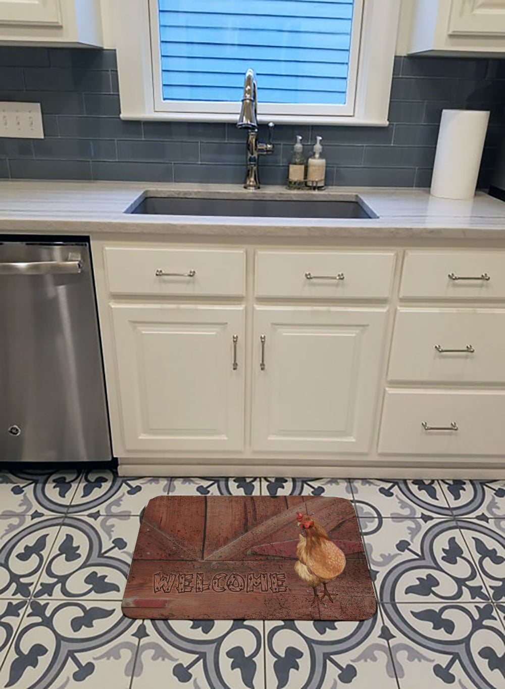 Welcome Chicken Memory Foam Kitchen Mat Machine Washable Anti-Fatigue Cushion Comfort Bath or Kitchen Rug