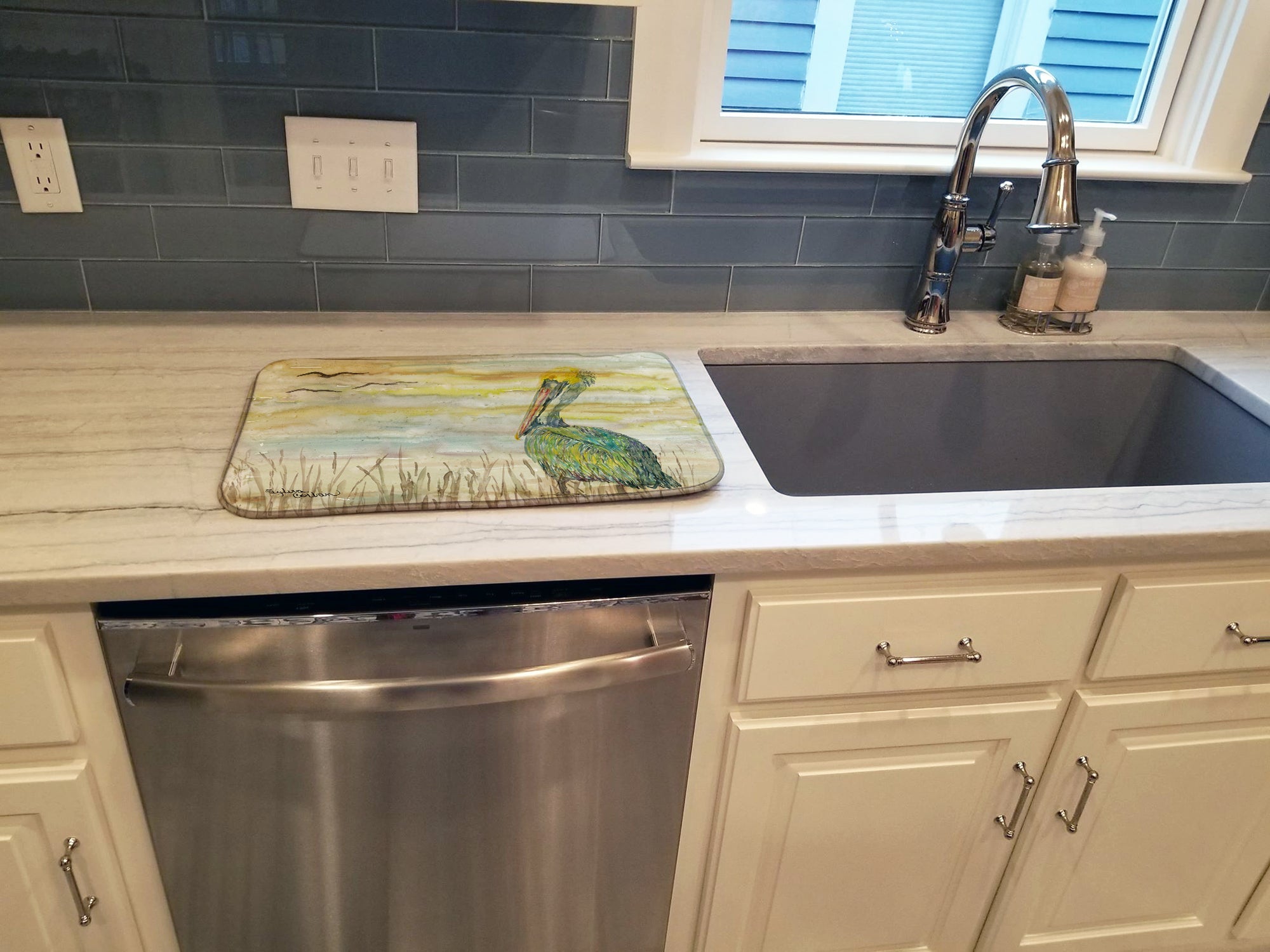Pelican Yellow Sky Dish Drying Mat Absorbent Dish Drying Mat Pad for Kitchen Counter Dish Drainer Mat for Countertop, 14 x 21", Multicolor
