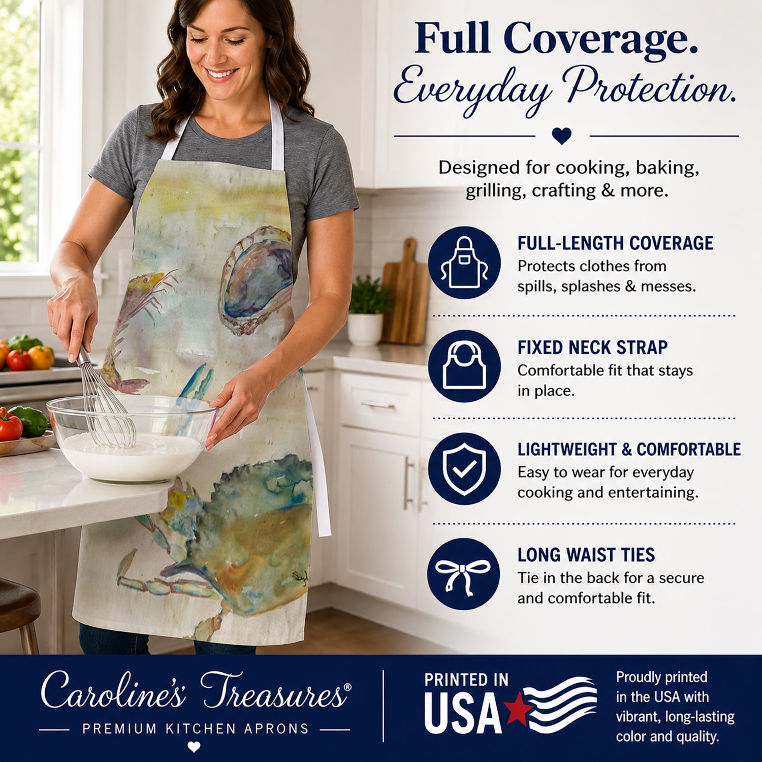 Crab, Shrimp, Oyster Yellow Sky Apron Cooking Kitchen Server Baking Crafts Gardening for Adult Women Men, Unisex, Large, Multicolor